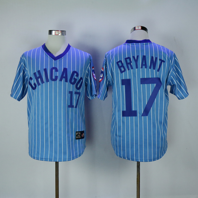 2017 MLB Chicago Cubs #17 Kris Bryant 1984 Blue White stripe Throwback Jerseys->atlanta braves->MLB Jersey